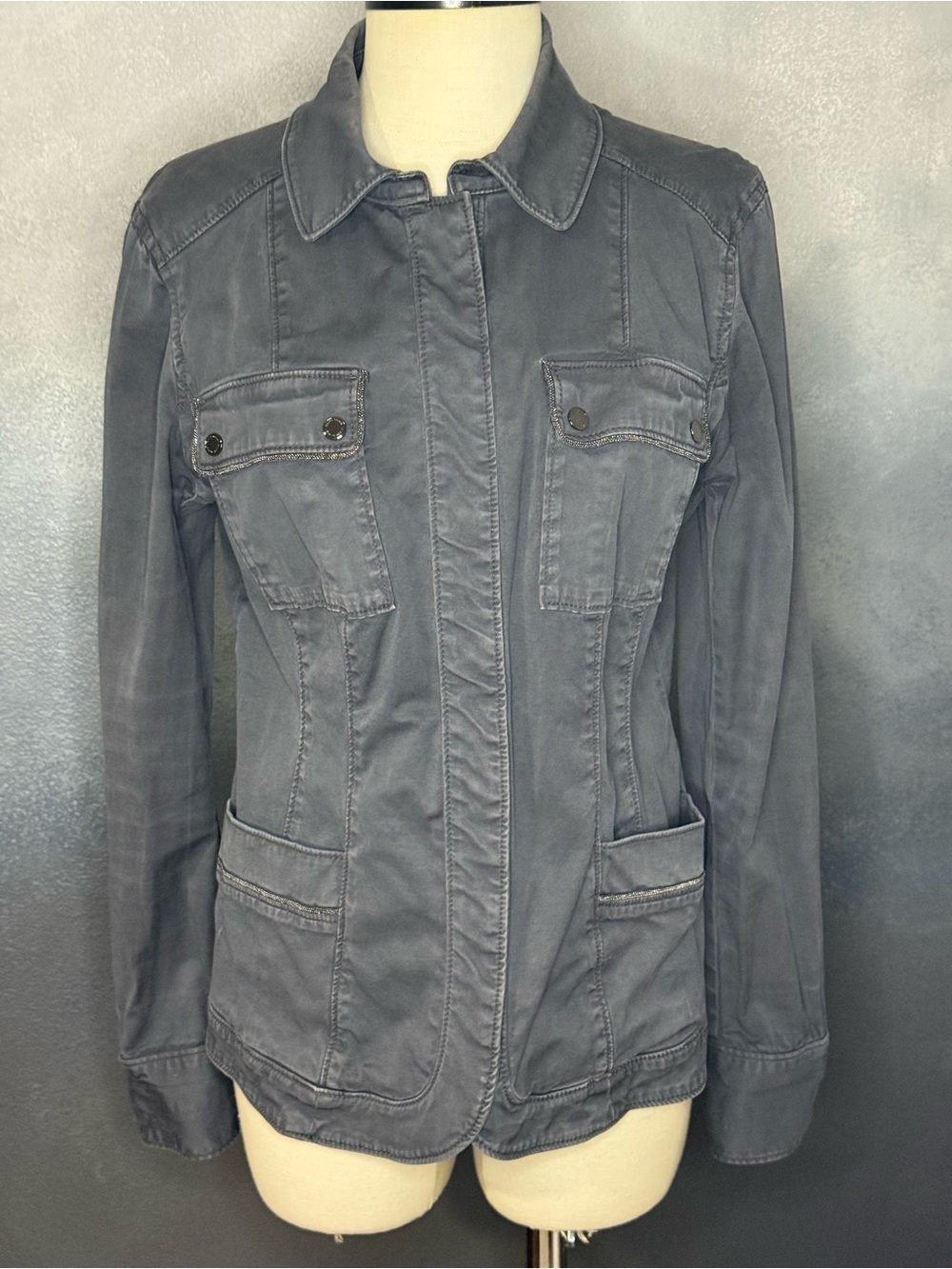 White House Black Market Women's Gray Utility Jacket Size 10